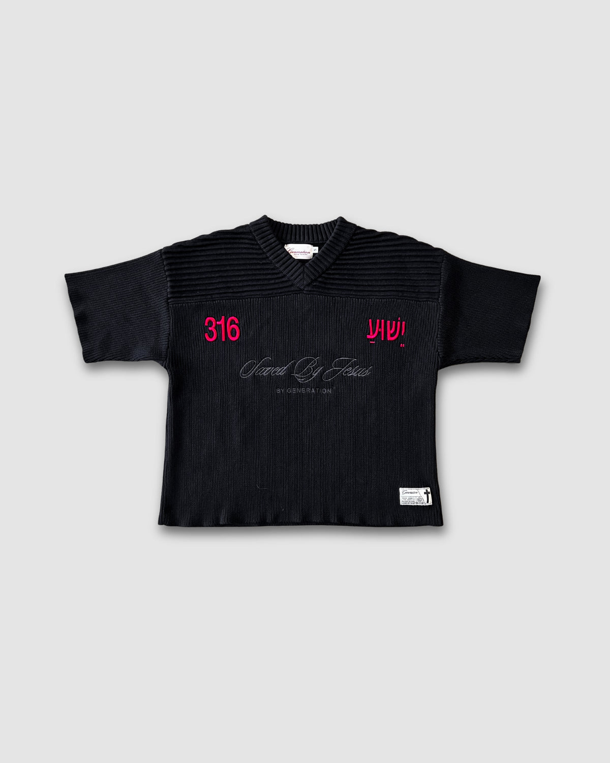 "SAVED BY JESUS" - MIDNIGHT KNIT JERSEY