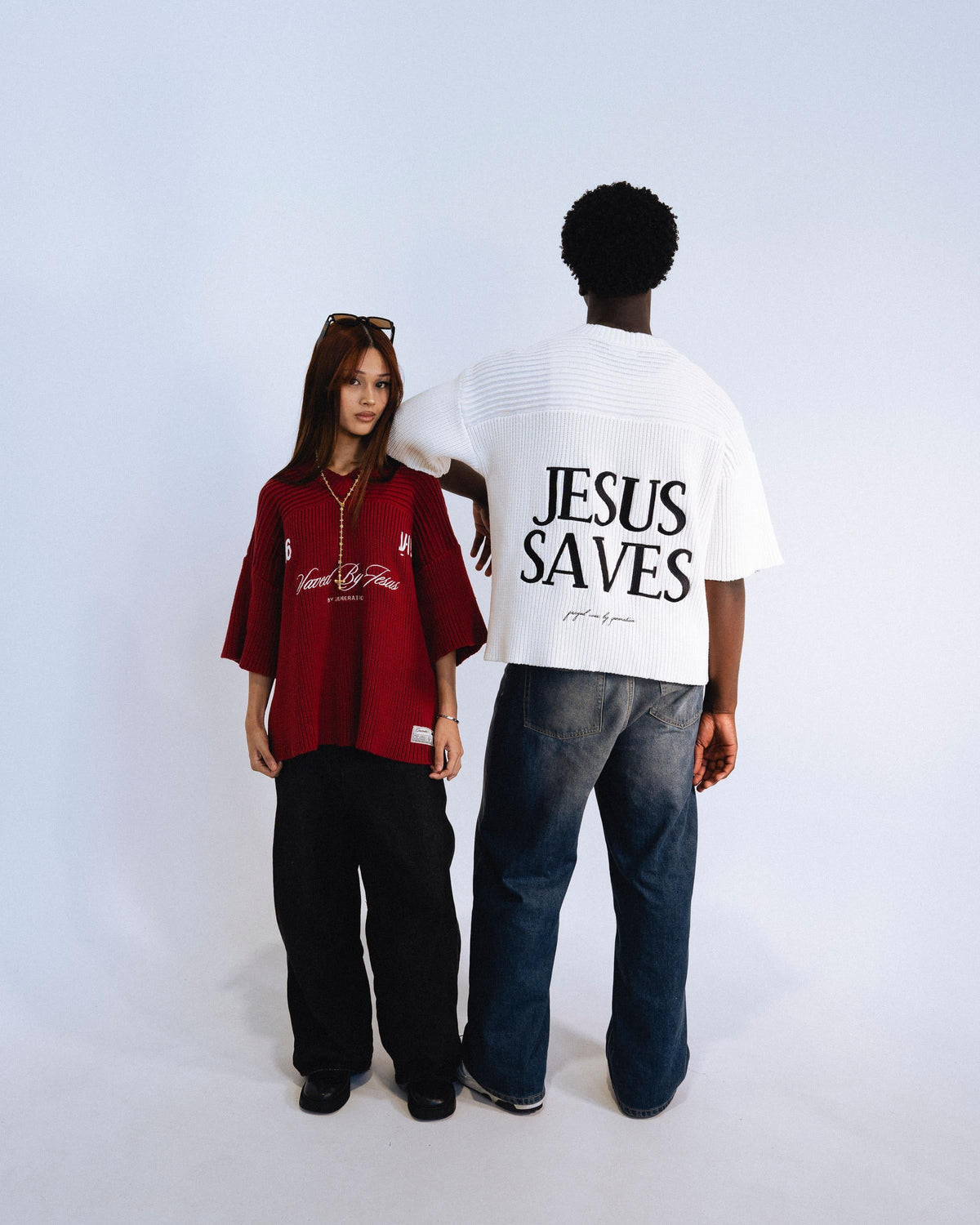 "SAVED BY JESUS" - IVORY KNIT JERSEY