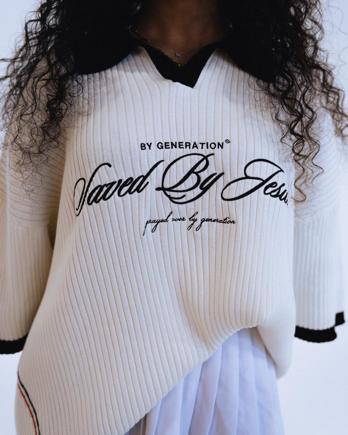 "SAVED BY JESUS" - IVORY KNIT POLO