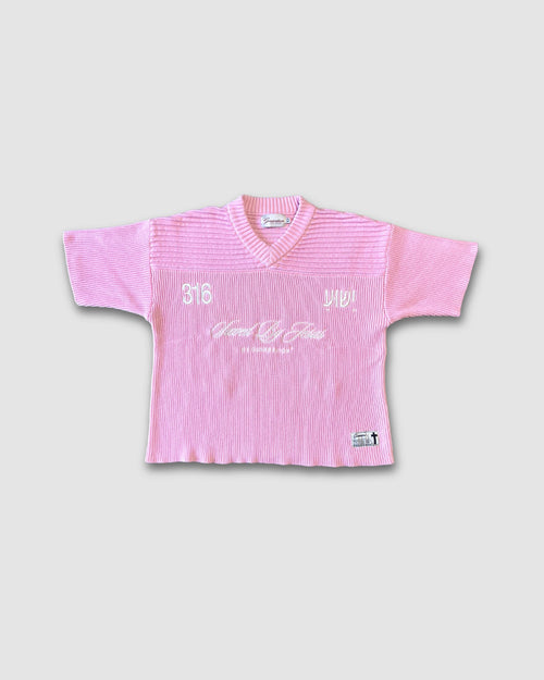 "SAVED BY JESUS" - STRAWBERRY KNIT JERSEY