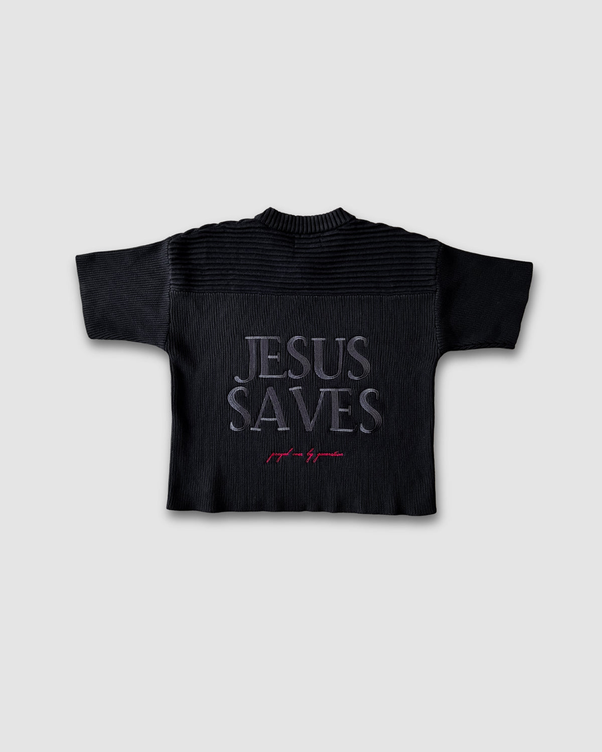 "SAVED BY JESUS" - MIDNIGHT KNIT JERSEY